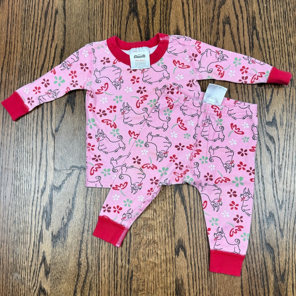 Hanna Andersson, Ferdinand matching pink bull pajamas, 70 CM, 9–12 months